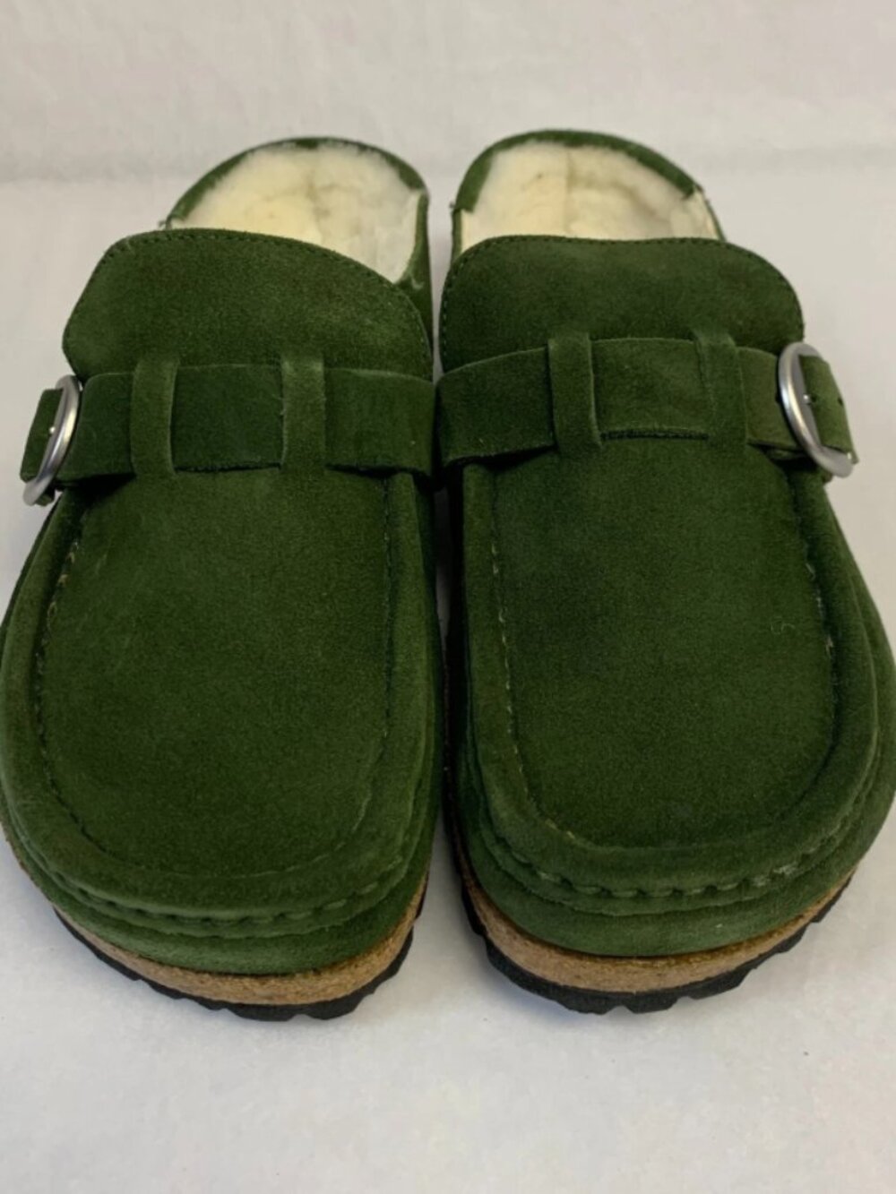 Birkenstock Buckley Shearling Mountain View Green Suede Leather Narrow Width